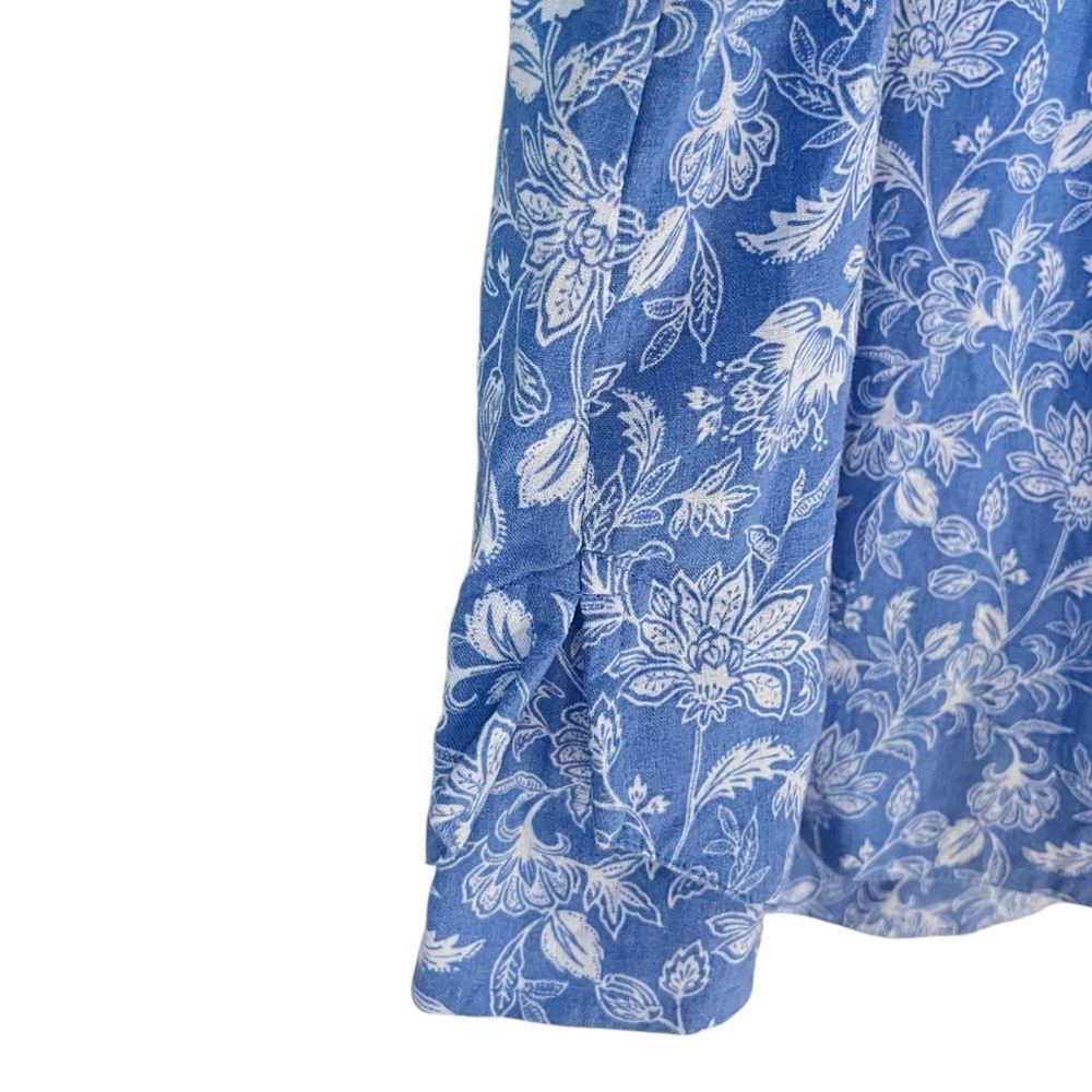 J Jill Blue White Floral Linen Blend Size Large Boho Lightweight Flowy Top NWT - Picture 4 of 6